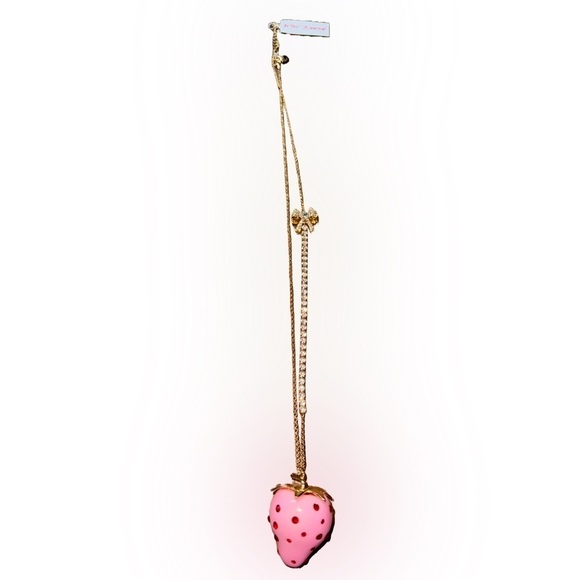 Betsey Johnson Jewelry - NWT Betsey Johnson Strawberry Long Pendant Necklace Pink & Gold
